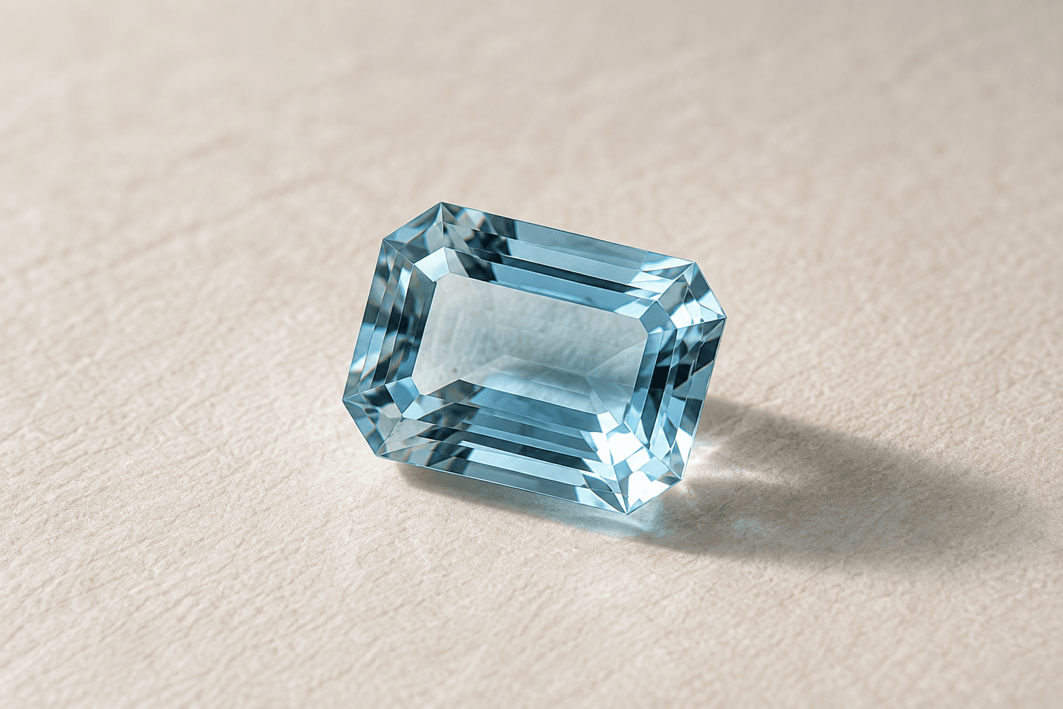 Viên Aquamarine xanh lam trên nền vải tự nhiên