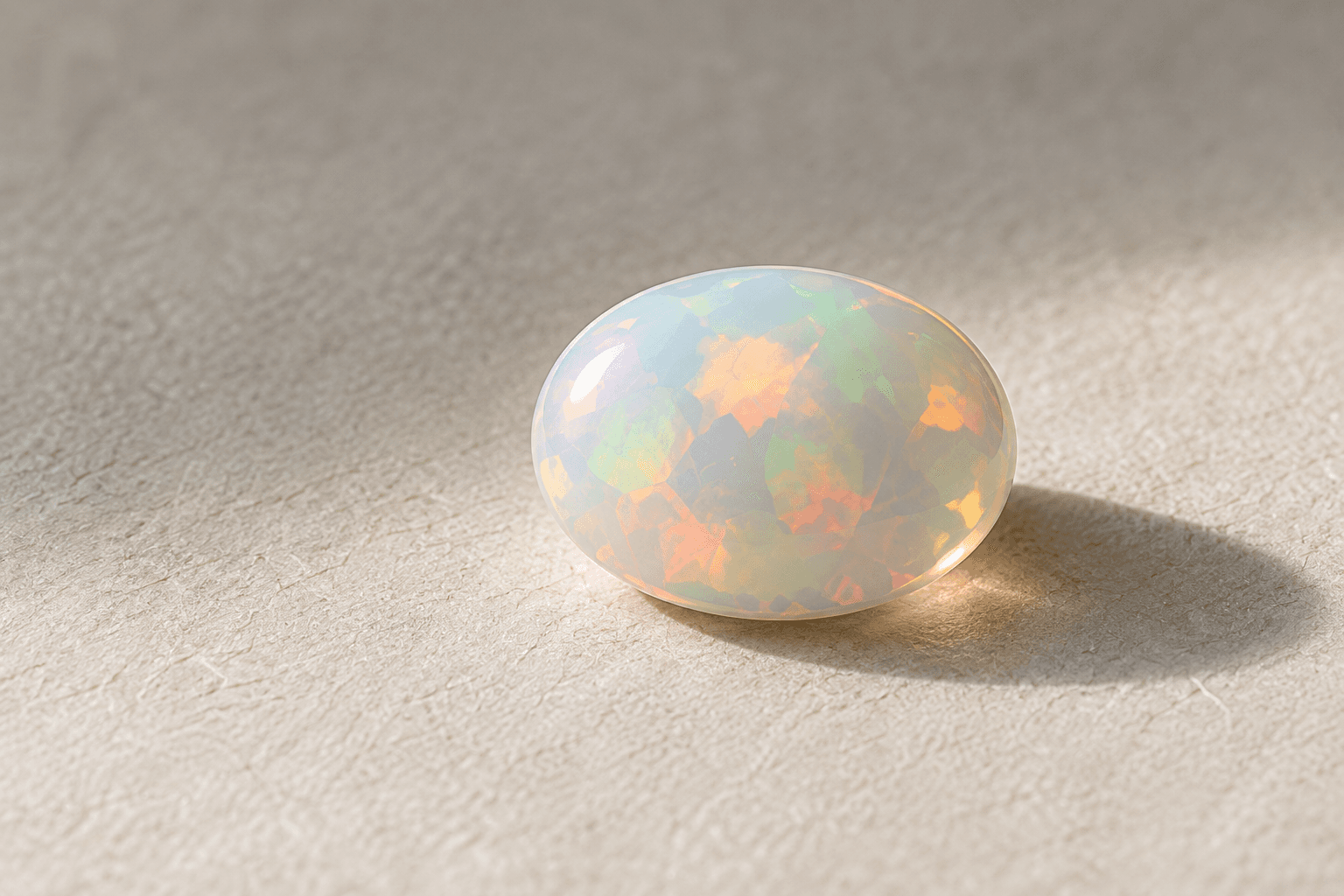 Viên Opal nhiều sắc màu trên nền vải tự nhiên