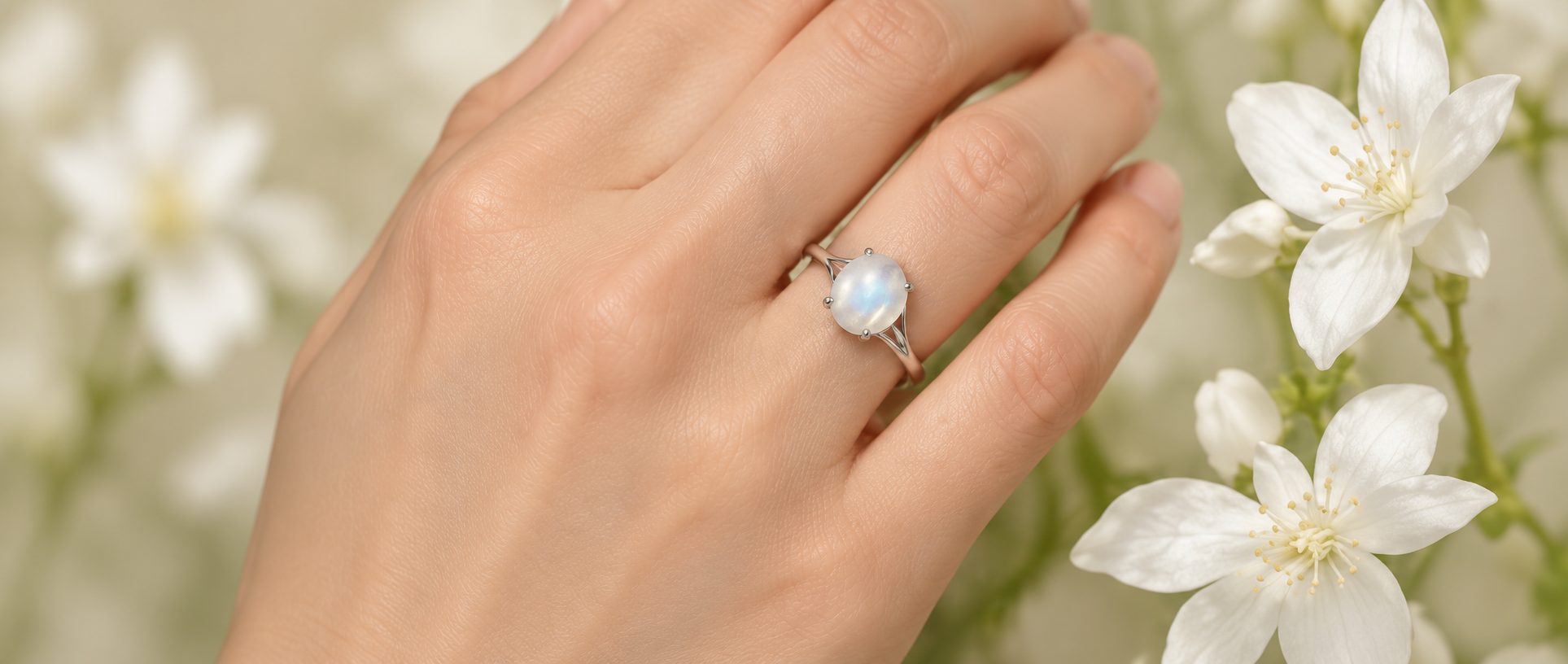 Nhẫn Moonstone bạc trong hình ảnh thương hiệu GEME