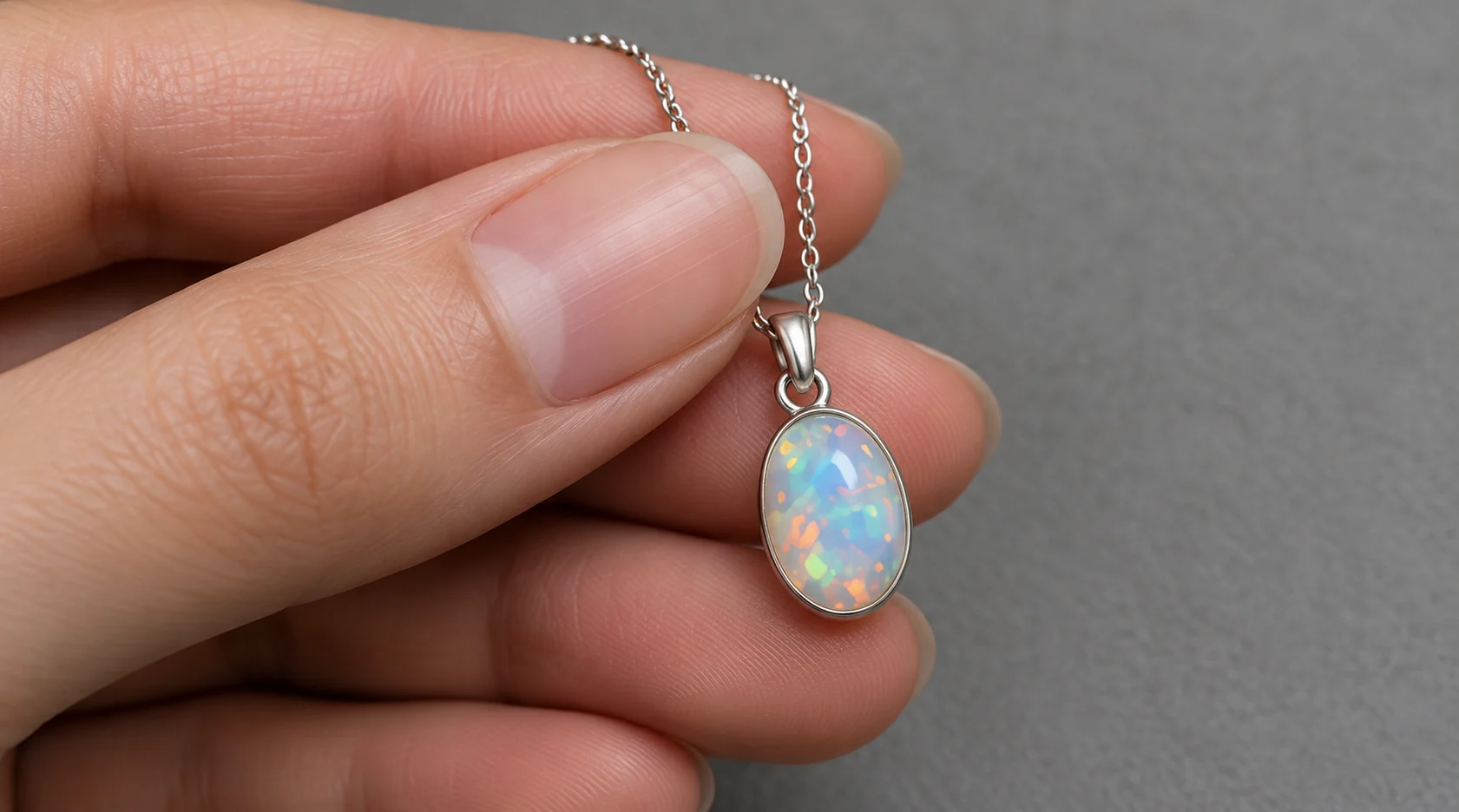 Mặt dây chuyền Opal bạc GEME trên nền xám ngà